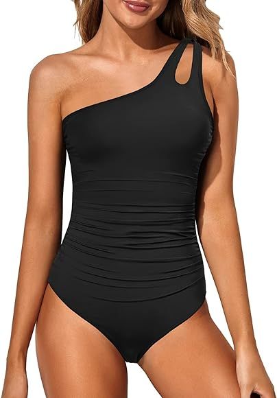 Holipick One Shoulder One Piece Swimsuit for Women Tummy Control Bathing Suits Modest Full Coverage  | Amazon (US)