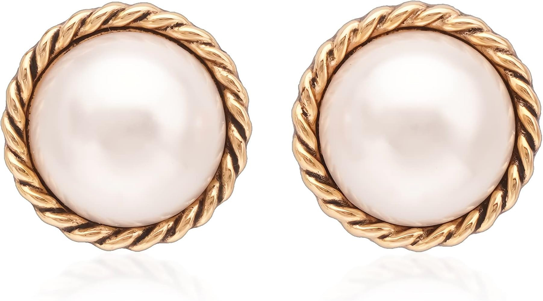 Mierfyni Pearl Stud Earrings, Gold Pearl Earrings Studs, Faux Pearl Earrings for Women Gold Plate... | Amazon (US)