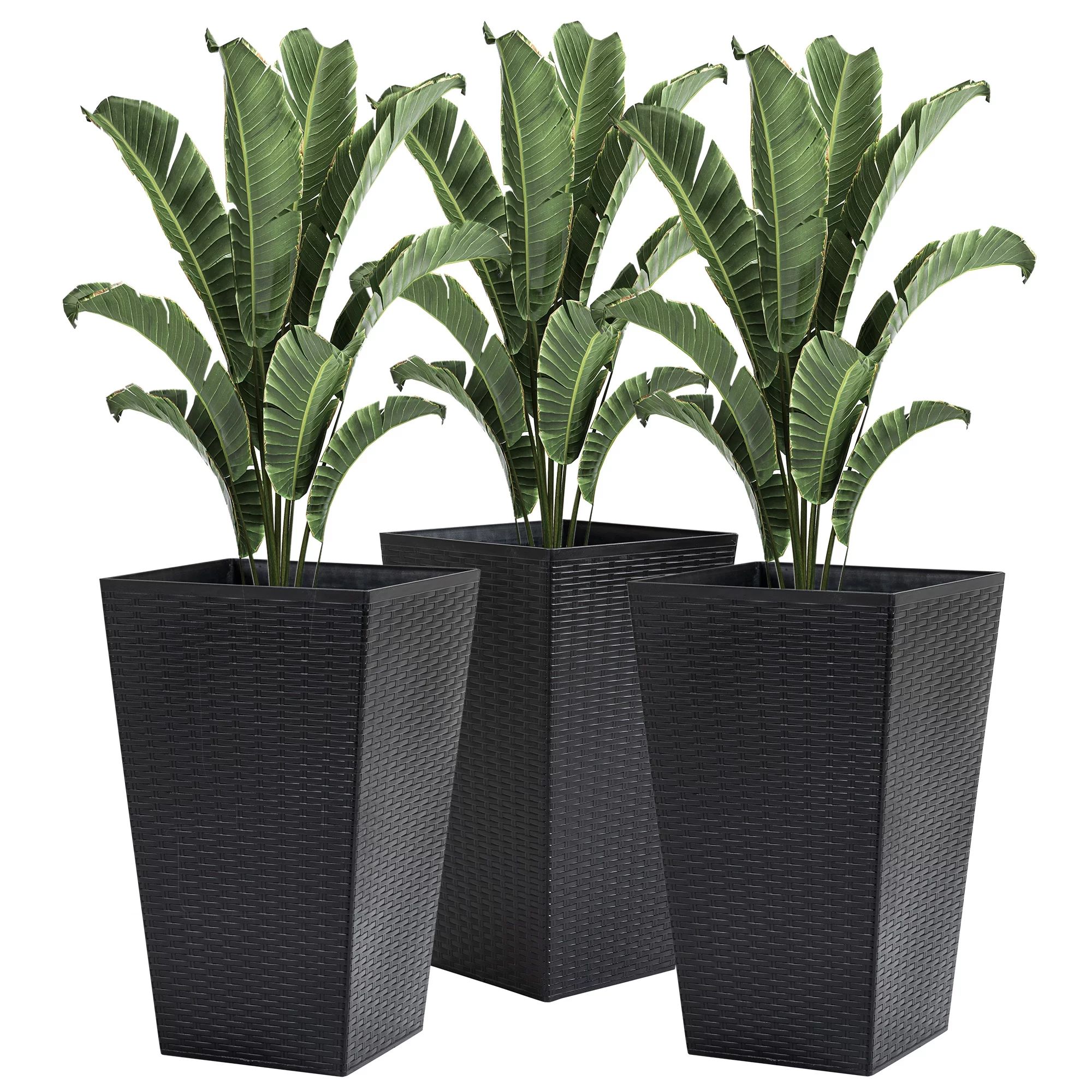 Outsunny Set of 3 Tall Planters, Outdoor & Indoor Flower Pot Set for Front Door, Entryway, Patio ... | Walmart (US)