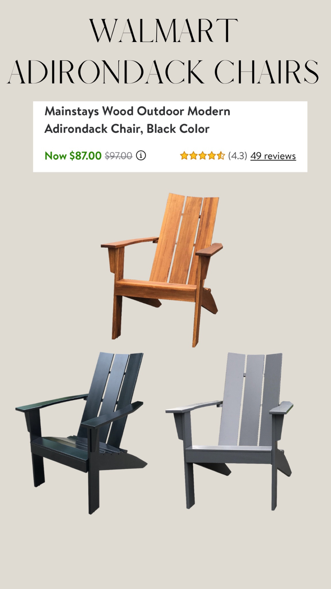 Walmart Adirondack Chairs ON SALE !

#LTKSeasonal #LTKhome #LTKunder100