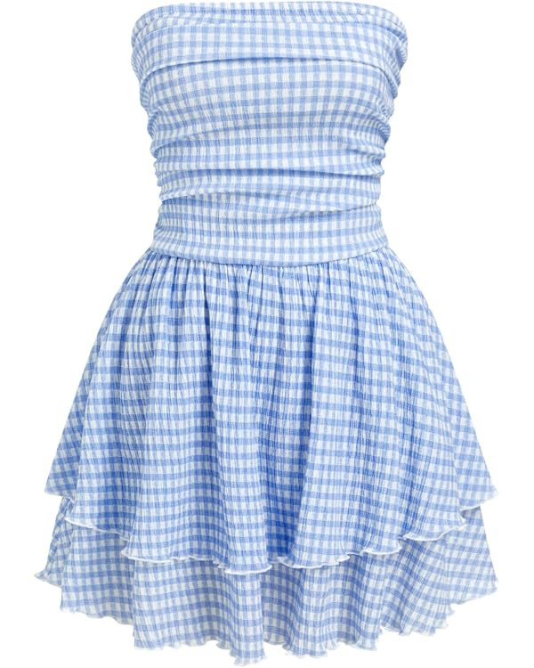 CIDER Women's Summer Cocktail Dress - Tube Ruched Ruffle Mini Dress | Amazon (US)