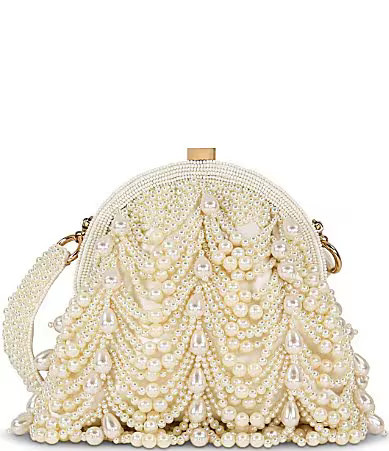 Badgley Mischka Drapped Pearl Pouch Novelty Clutch - Ivory | Dillard's