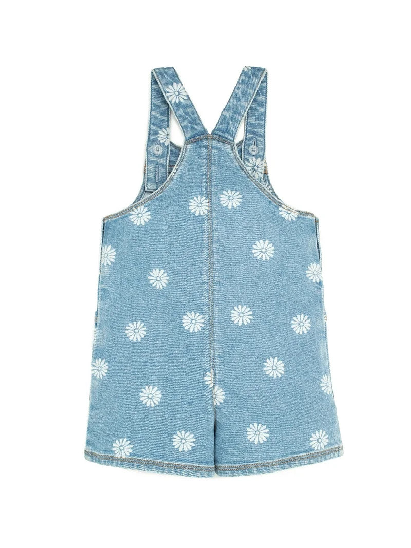 Wonder Nation Toddler Girls Floral Denim Shortalls, Sizes 12M-5T | Walmart (US)