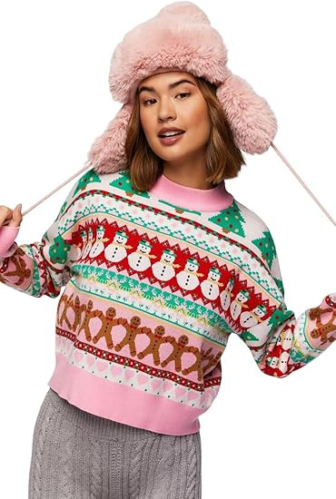 ZAFUL Women's Ugly Christmas Sweater Cedar Snowflake Pattern Knitted Sweaters Long Sleeve Winter ... | Amazon (US)