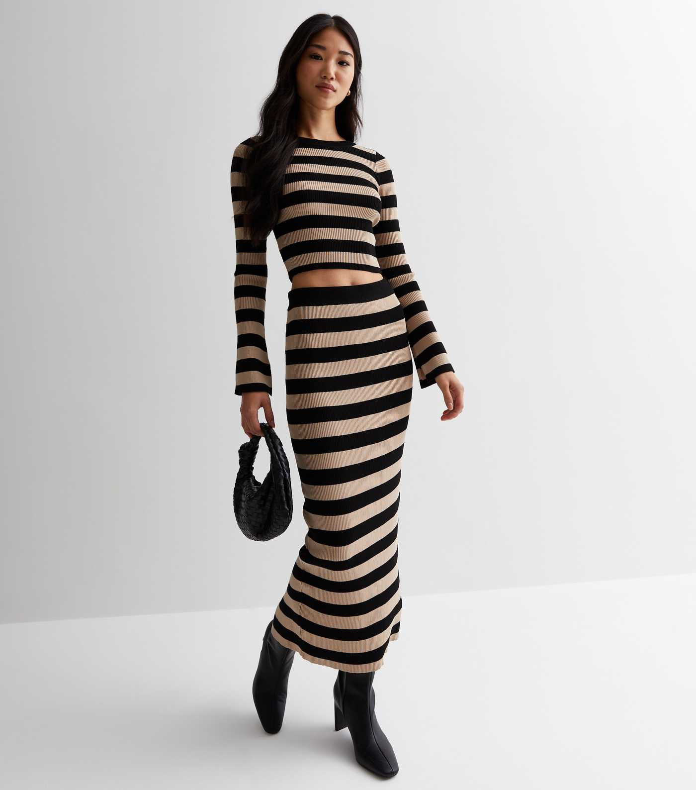 Brown Stripe Ribbed Knit High Waist Midaxi Skirt
						
						Add to Saved Items
						Remove fro... | New Look (UK)