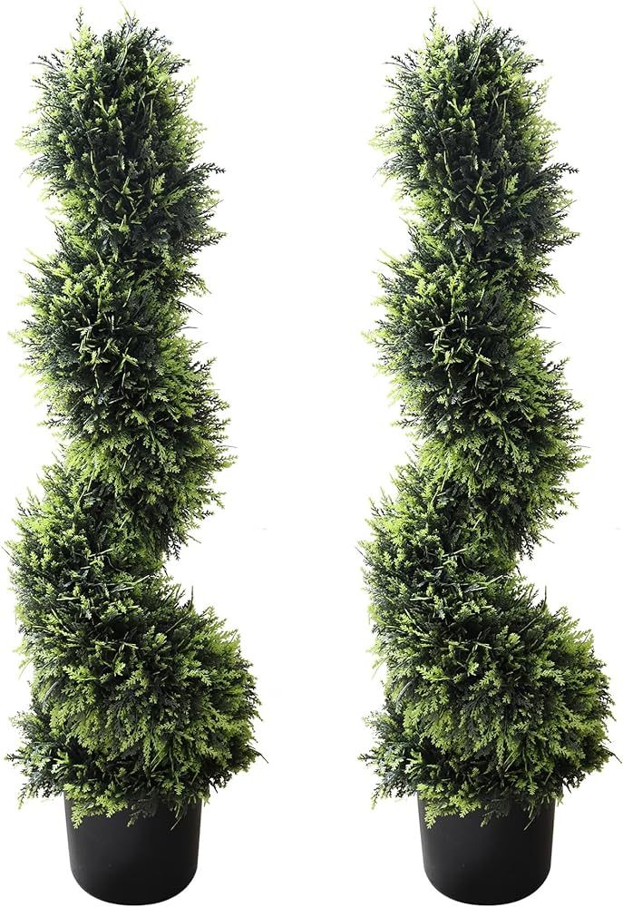 39 inchBoxwood Artificial Cedar Spiral Topiary Trees – Decorative Fake Greenery in Planter Pots... | Amazon (US)