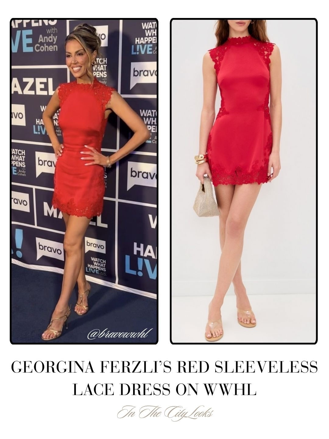 Georgina Ferzli’s Red Sleeveless Lace Dress on WWHL 📸 = @bravowwhl