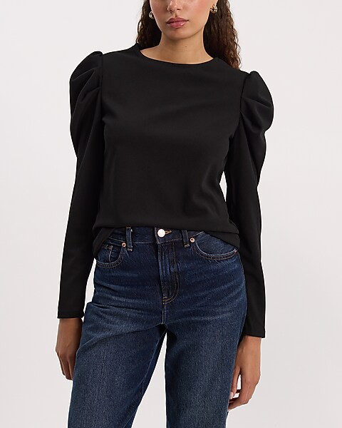 Crew Neck Puff Long Sleeve Tee | Express