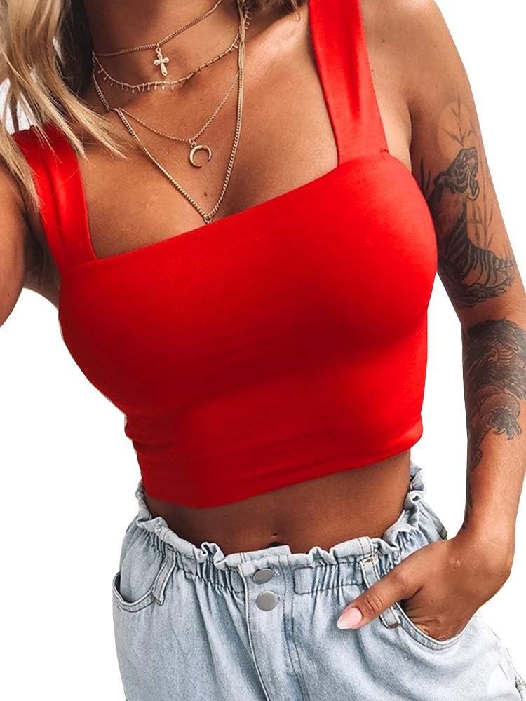 Abardsion Women's Sexy Sleeveless Skinny Basic Strappy Crop Tank Tops | Amazon (US)