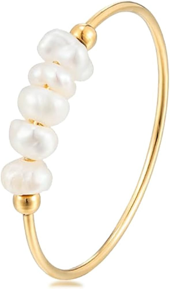 ZMANYIJEW Freshwater Pearl Ring for women,Dainty Minimalistic 316L Stainless Steel Gold Stacking Statement Wedding Finger Pearl Rings Holiday Gift for Women Girls | Amazon (US)
