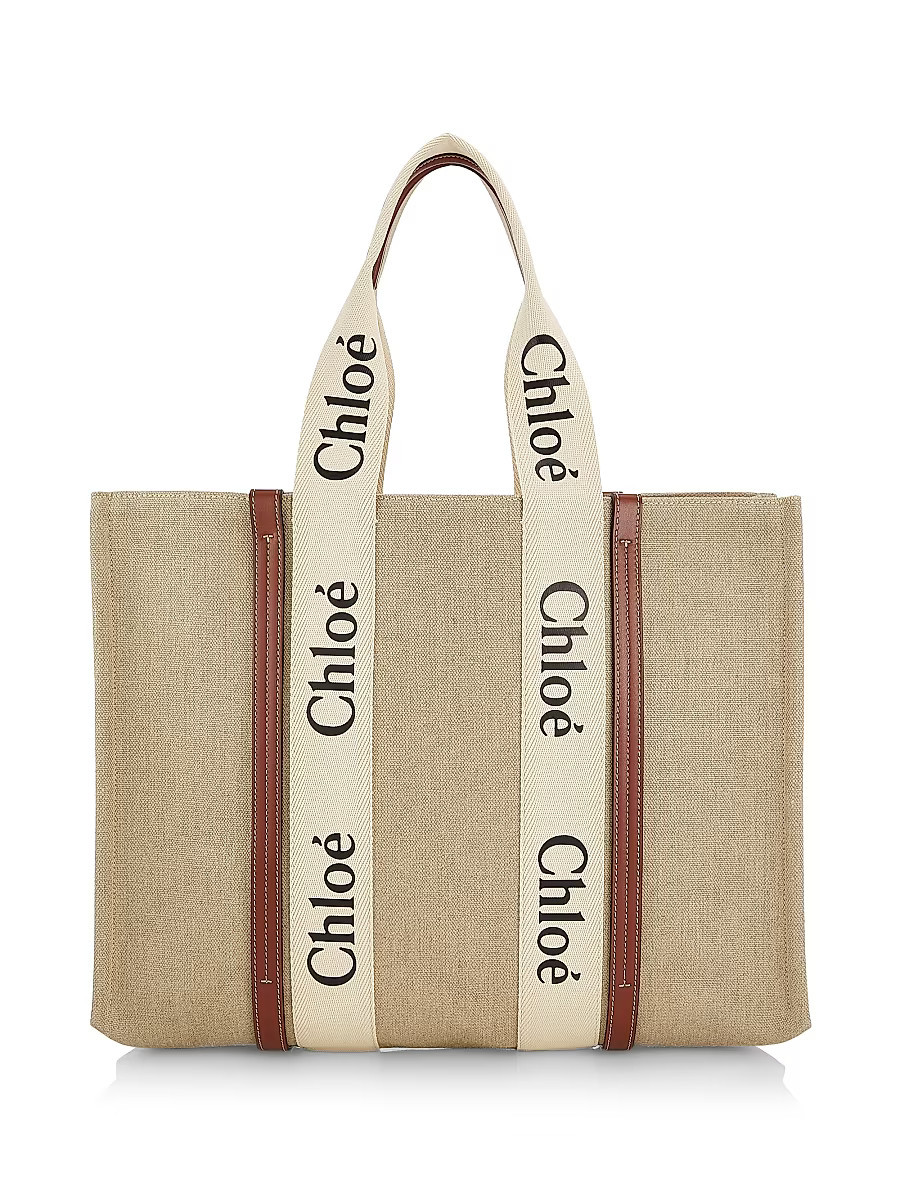 Women's Large Woody Canvas Tote - White Brown | Saks Fifth Avenue