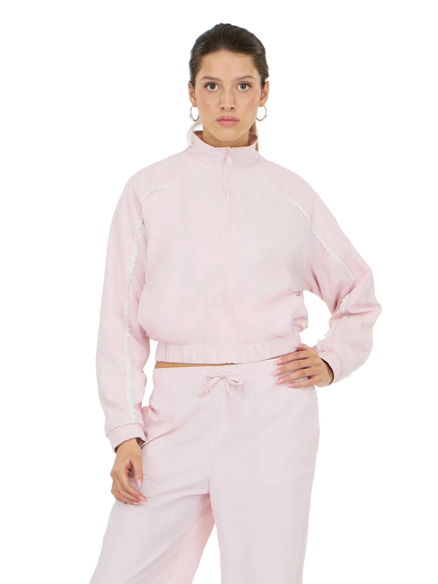 Forever 21 Women's Windbreaker with Zip Front and Contrast Piping Trim, Sizes XS-XL | Walmart (US)