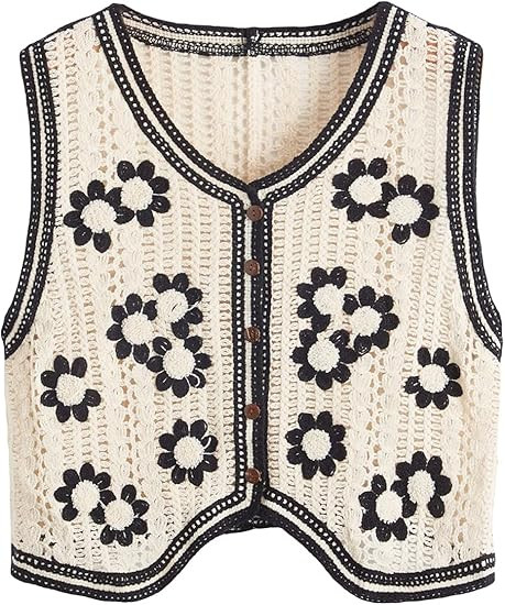 Verdusa Women's Button Front V Neck Sleeveless Checkered Knit Sweater Vest | Amazon (US)