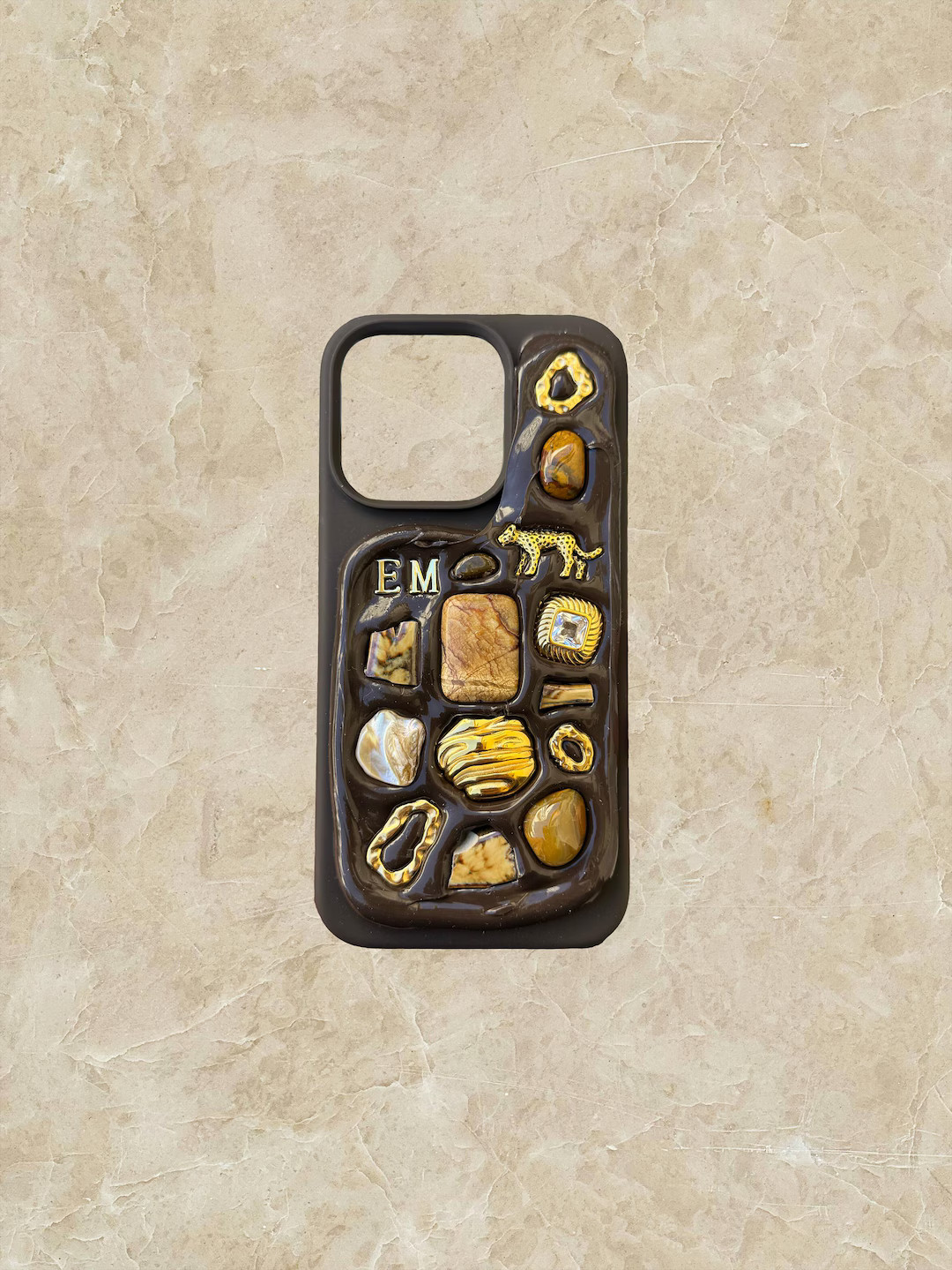 Leopard Shell Stone Mosaic Decoden Phone Case - Etsy | Etsy (US)