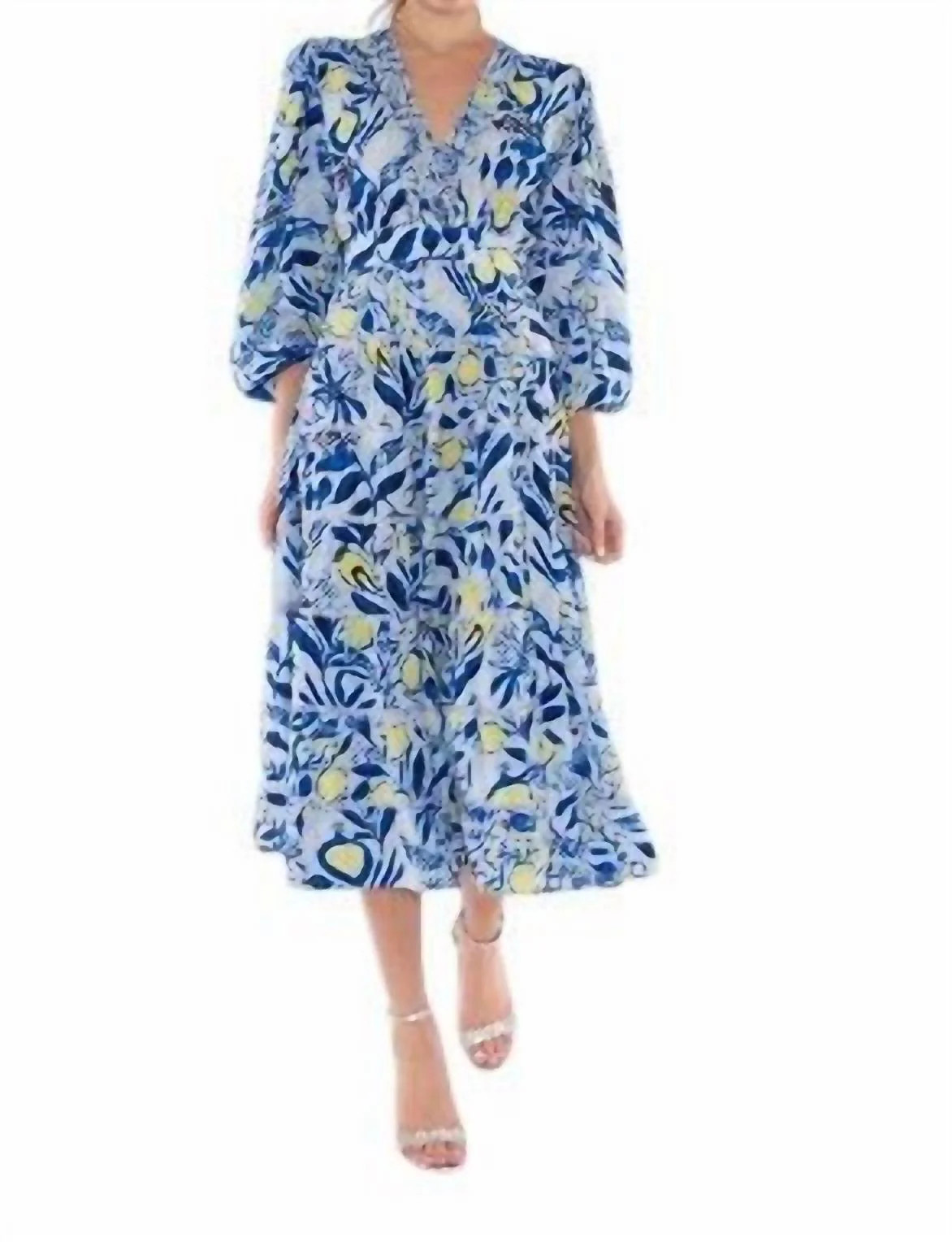 Gabbiano Dress In Blue Millie Flowers | Shop Simon