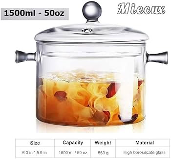Glass Cooking Pot - 2L/67oz Glass Saucepan Heat-Resistant Borosilicate Glass Handmade Cookware Se... | Amazon (US)