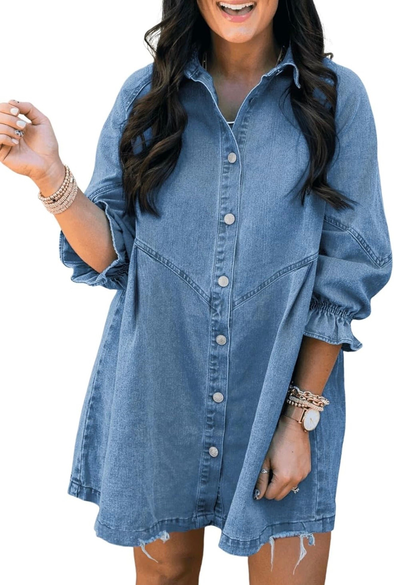 Sidefeel Womens Smocked 3 4 Sleeve Button Down Denim Jeans Dresses ✨

#LTKU #LTKActive #LTKHoliday