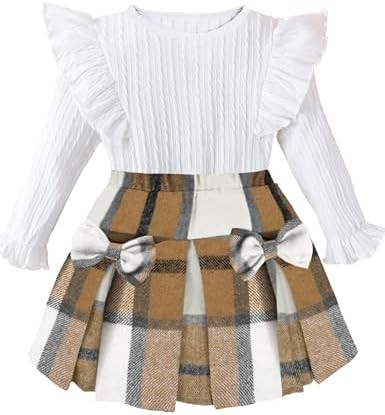 Toddler Girl Clothes Fall Winter Outfits Little Girl 2Pcs Ruffle Long Sleeve Knit Sweater Shirts ... | Amazon (US)