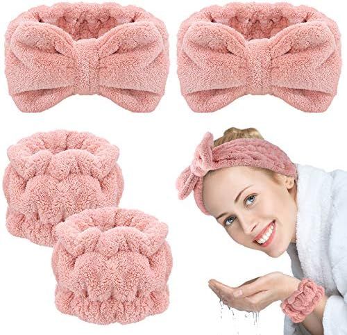 4 Pieces Spa Headband Wrist Washband Scrunchies Cuffs for Washing Face, Towel Wristbands Hair Hea... | Amazon (US)