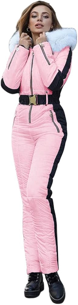Yousify Womens Winter Onesies Ski Jumpsuits Outdoor Sports Waterproof Snowsuit Removable Fur Coll... | Amazon (US)