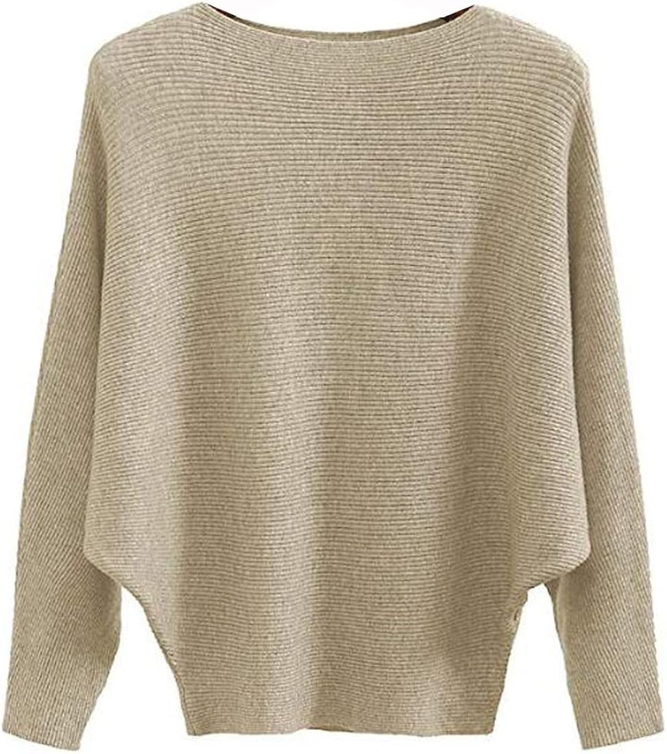 Ckikiou Womens Lightweight Oversized Boat Neck Sweaters Tops Dolman Batwing Sleeve Ribbed Knitted... | Amazon (US)