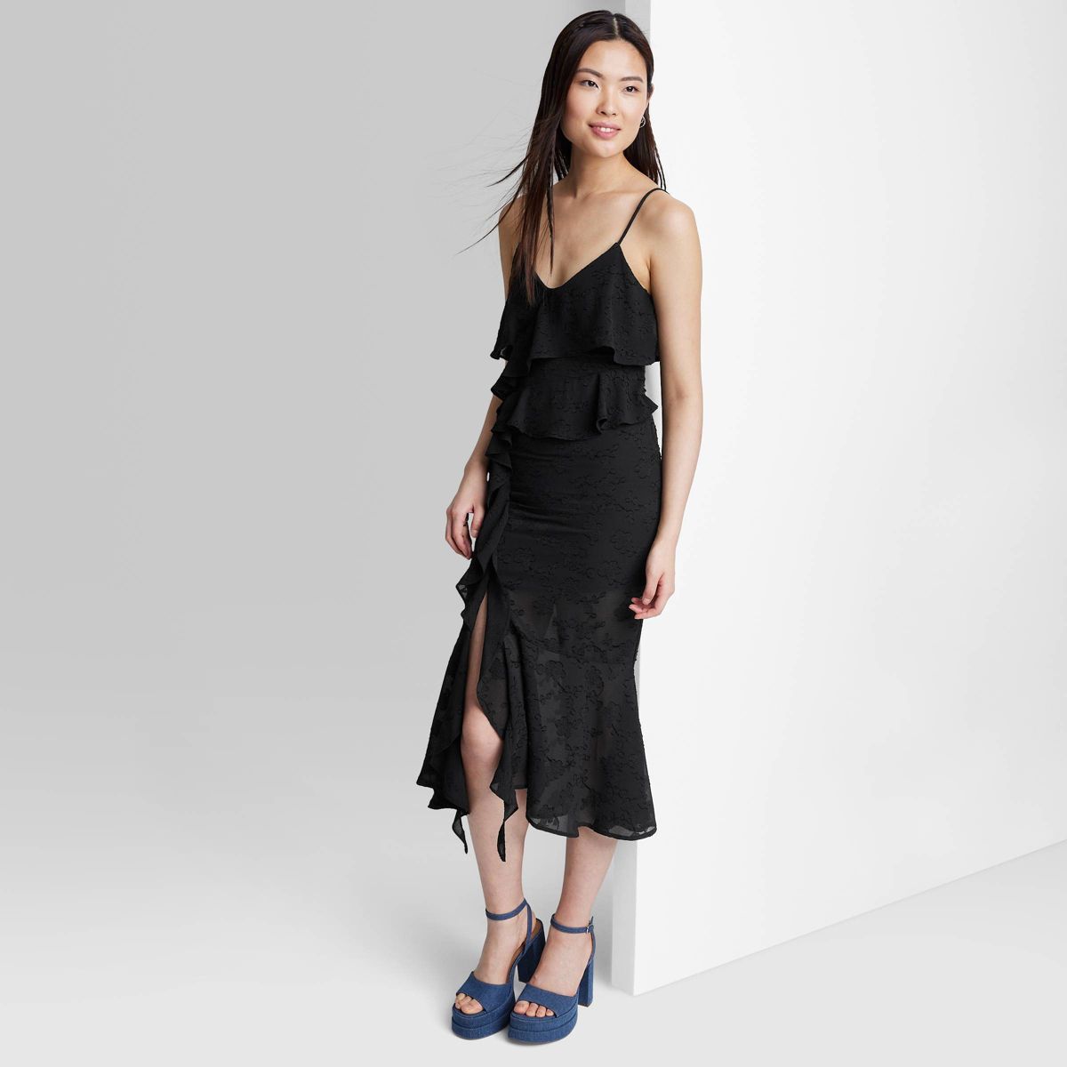 Women's Ruffle Midi Dress - Wild Fable™ Black L | Target