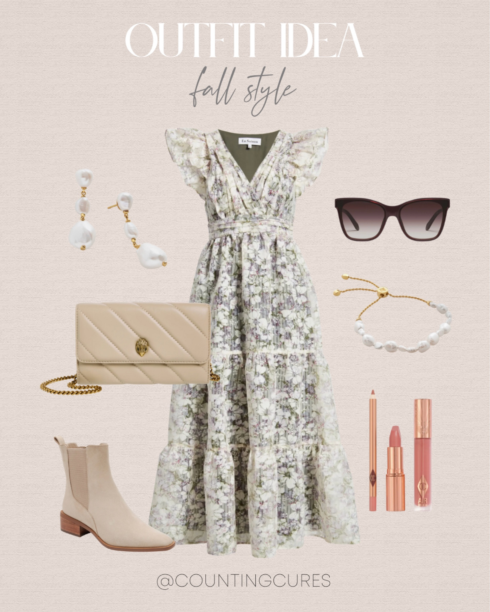 Here's a dressy fall-inspired outfit that you can still wear this summer! Grab this floral ruffle sleeve dress and pair it with neutral boots and some pearl accessories.
#nordstromfashion #makeupessential #transitionalstyle #weddingguestdress

#LTKSeasonal #LTKStyleTip #LTKShoeCrush