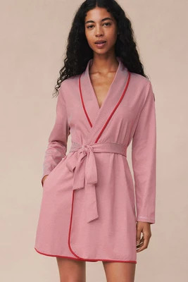 Pima Short Robe in Garnet Mini Stripe - L | Lake Pajamas