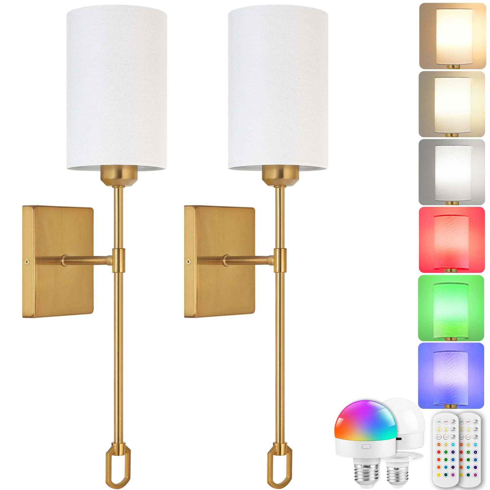 Wireless Wall Sconces Set of 2, Battery Operated Wall Lights, Rechargeable Wall Lamps with Remote... | Amazon (US)