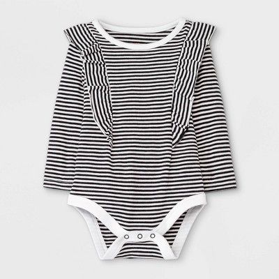 Baby Girls' Striped Ruffle Long Sleeve Bodysuit - Cat & Jack™ Black | Target