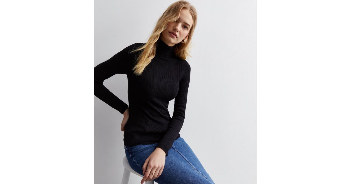 Black Ribbed Knit Roll Neck Jumper | New Look | New Look (UK)