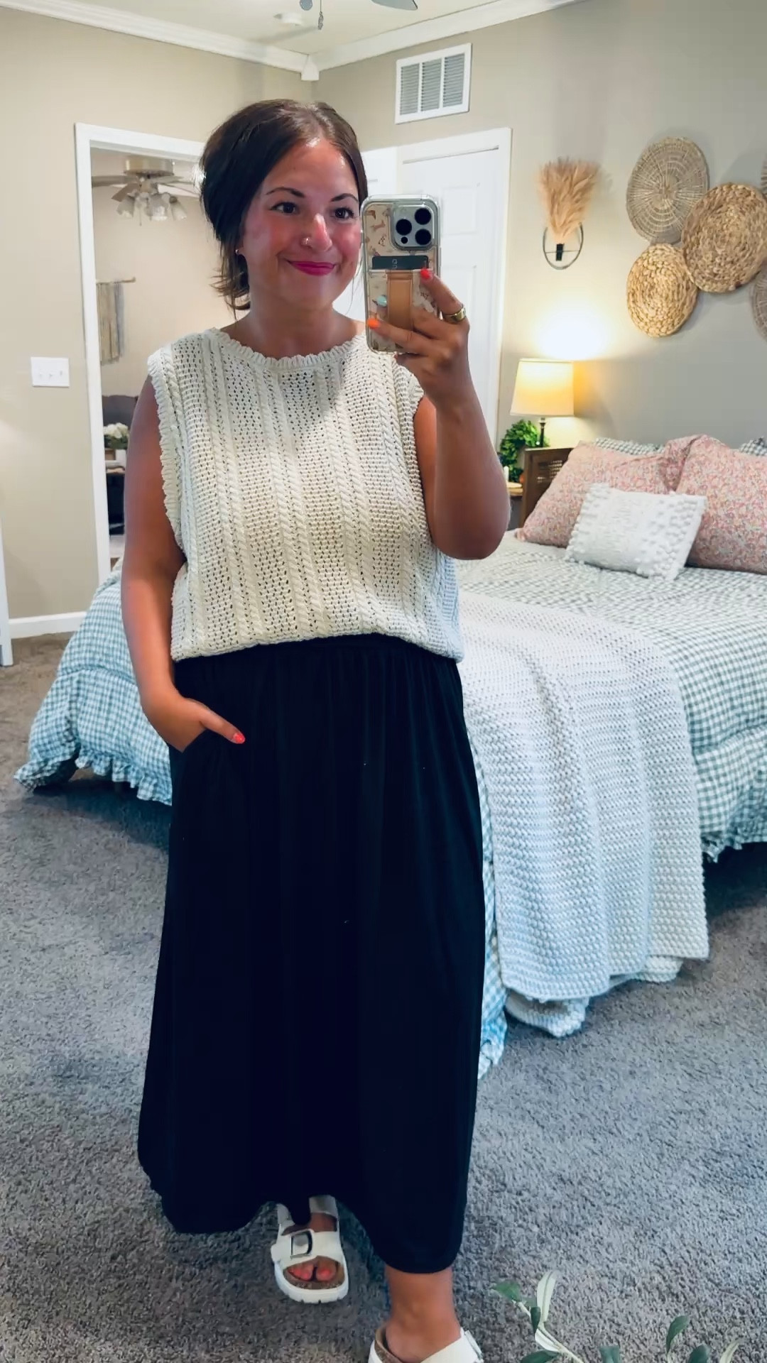 Classic, effortless, and so easy to style. 🖤 This black maxi skirt paired with a crochet tank is one of those outfits that looks put together with minimal effort. Perfect for everything from weekend brunch to vacation nights, and both pieces are Amazon finds you'll reach for again and again!


sandals: fit true to size // wearing a 5
maxi skirt: fits true to size // wearing a large
crochet tank: fits true to size // wearing a large 

 #LTKootd #LTKMidsize #LTKWorkwear