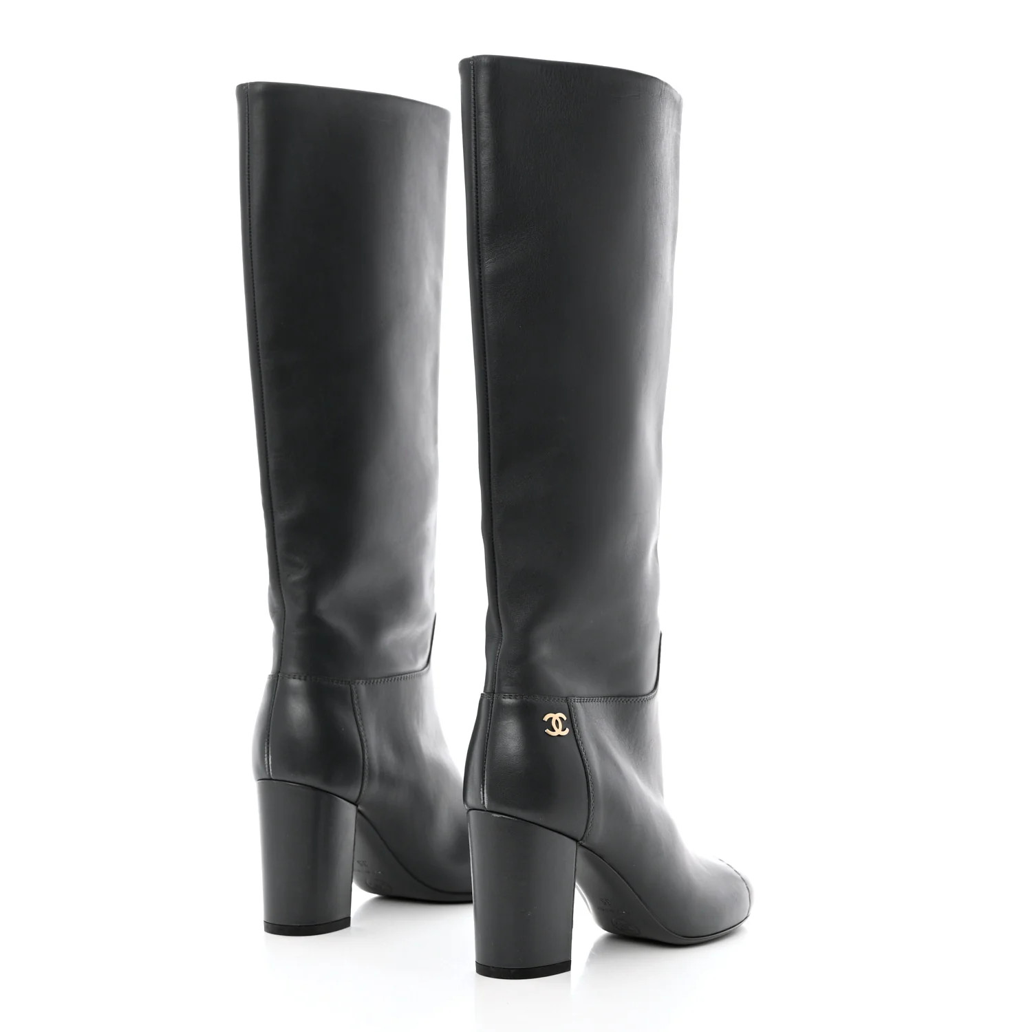 Calfskin CC Knee High Boots 35 Black | FASHIONPHILE (US)