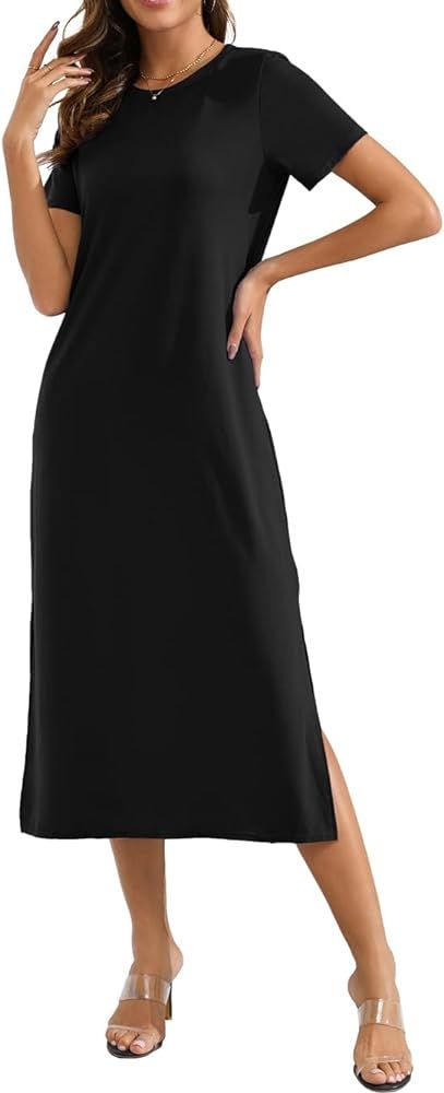 Naggoo Women's Short Sleeve Split Maxi Dress Casual Plain Tie Dye Print Tshirt Long Dresses with ... | Amazon (US)