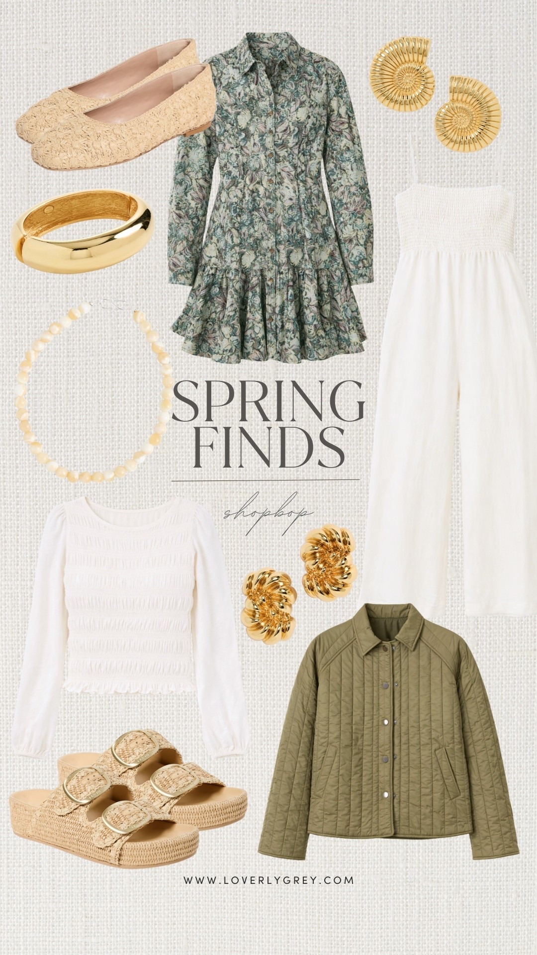Shopbop has so many great spring finds! 👏🏼

Loverly Grey, Shopbop, spring finds, spring fashion, spring outfit ideas, floral dress, green quilted jacket, white jumpsuit, white smocked top, statement jewelry, statement accessories 

#LTKSeasonal #LTKootd