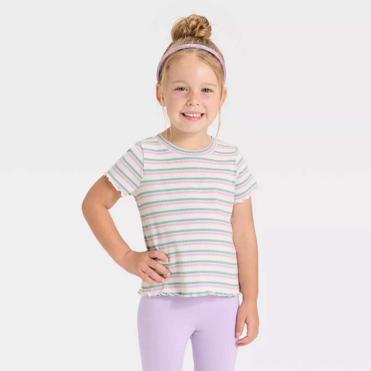 TToddler Girls' Flower Ribbed Short Sleeve T-Shirt - Cat & Jack™ Light Mauve 3T | Target
