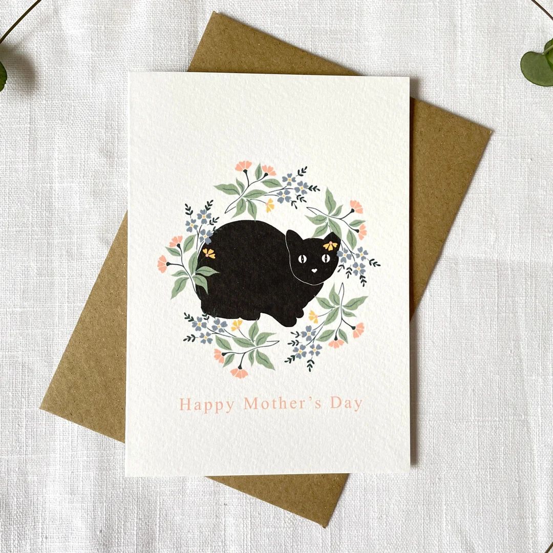 Black Cat Mother's Day Card Cat in Flower Garland | Funny Cat Card | Cute Cat Card | Cat Lover Mo... | Etsy (US)