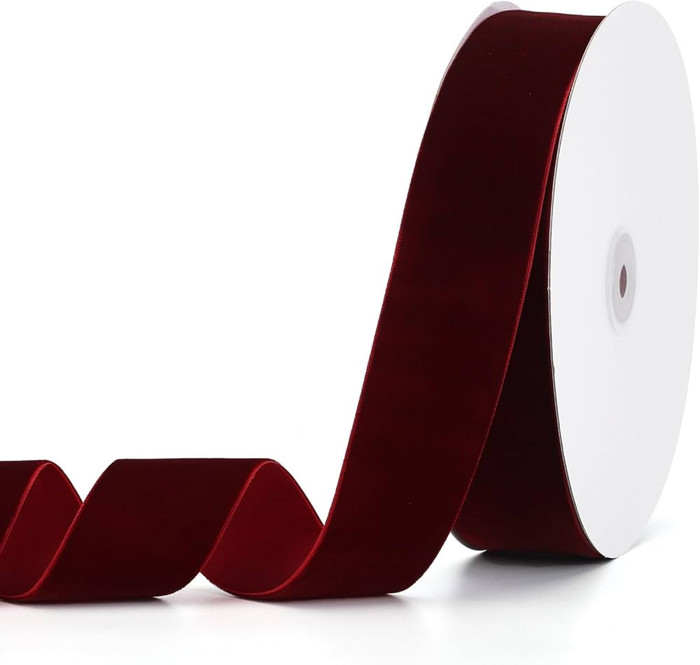 Burgundy Velvet Ribbon 1-1/2" x 20Yd,Great for Gift Wrapping,Hair Bows Making, Wreaths,Wedding an... | Amazon (US)