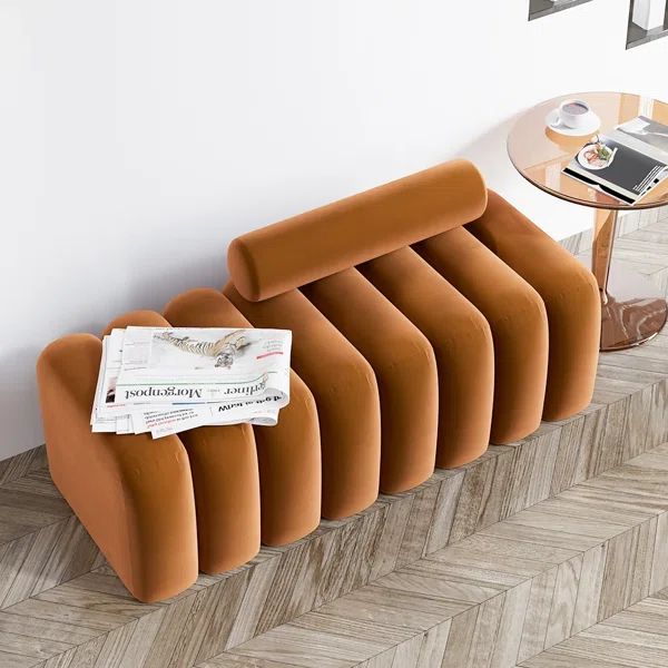 Modern Line Tufted Bench Upholstered Bench With Round Back Bronze | Wayfair Professional