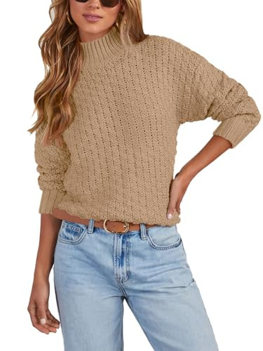 Women's Textured Mock Neck Knit Sweater Long Sleeve Turtleneck Sweater 2024 Fall Winter Chunky Kn... | Amazon (US)