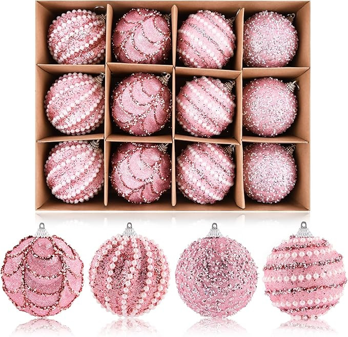 Glitter Christmas Balls Ornaments for Tree - Pink Christmas Ornaments for Indoor Decorations - Sh... | Amazon (US)