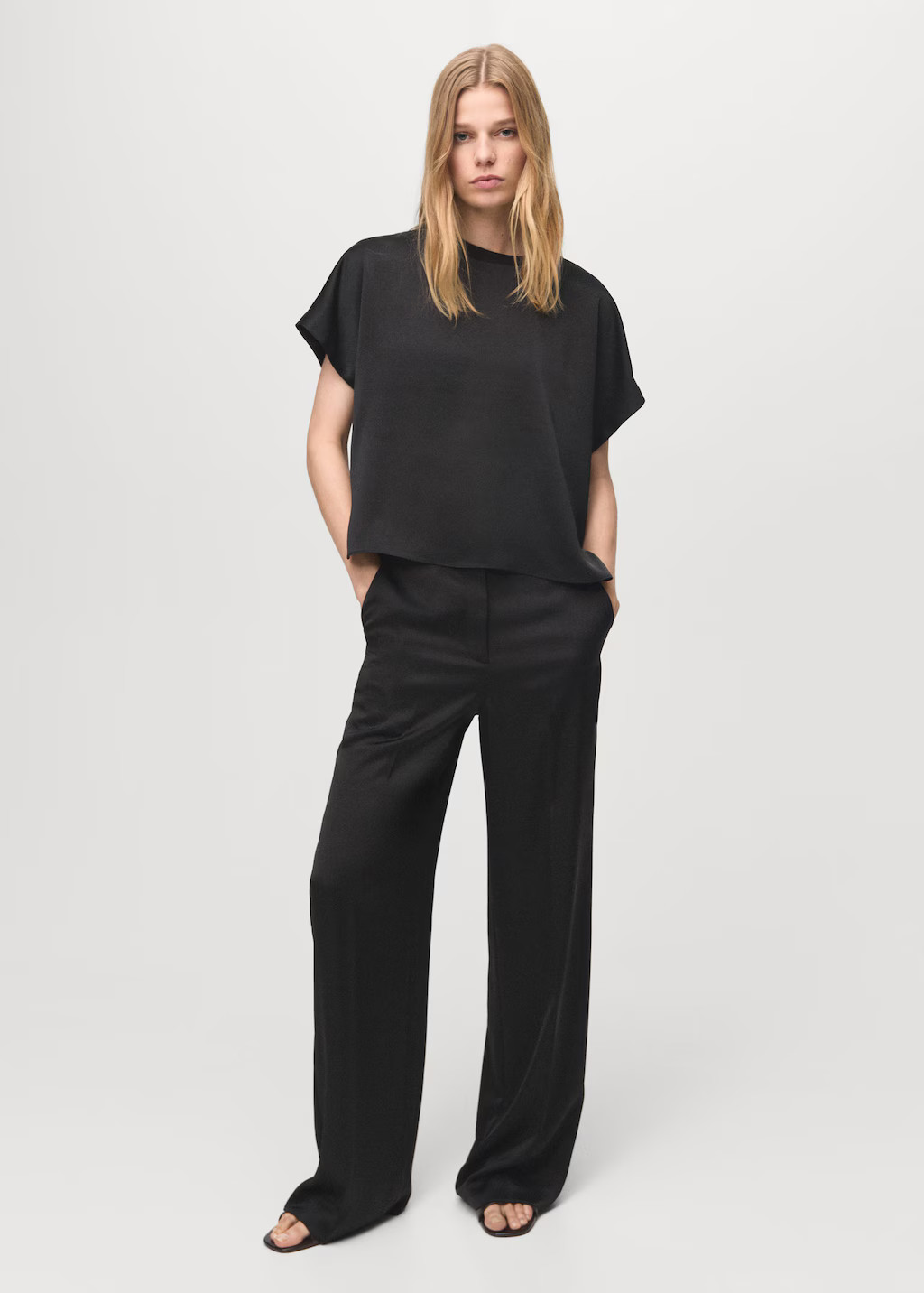 Satin straight-fit trousers black - Woman - 6 - MANGO | MANGO (UK)