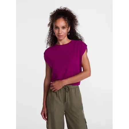 Scenario Women s and Women s Plus Shirred Shoulder Tee  Sizes XS-4X | Walmart (US)