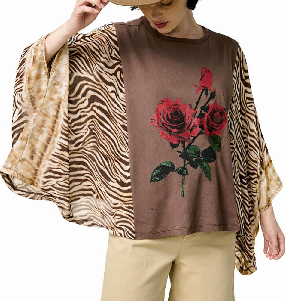 Women’s Boho Western Graphic Top – Flowy Fit, Oversized Poncho Tee with Statement Sleeves | Amazon (US)