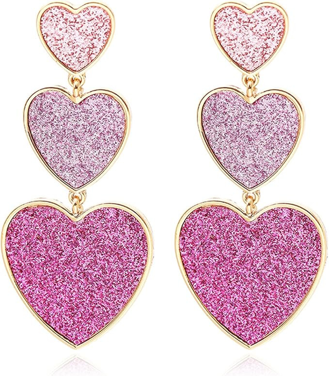 Heart Dangle Earrings for Women Pink Red Rhinestone Crystal Earrings Fashion Jewelry Christmas Gi... | Amazon (CA)