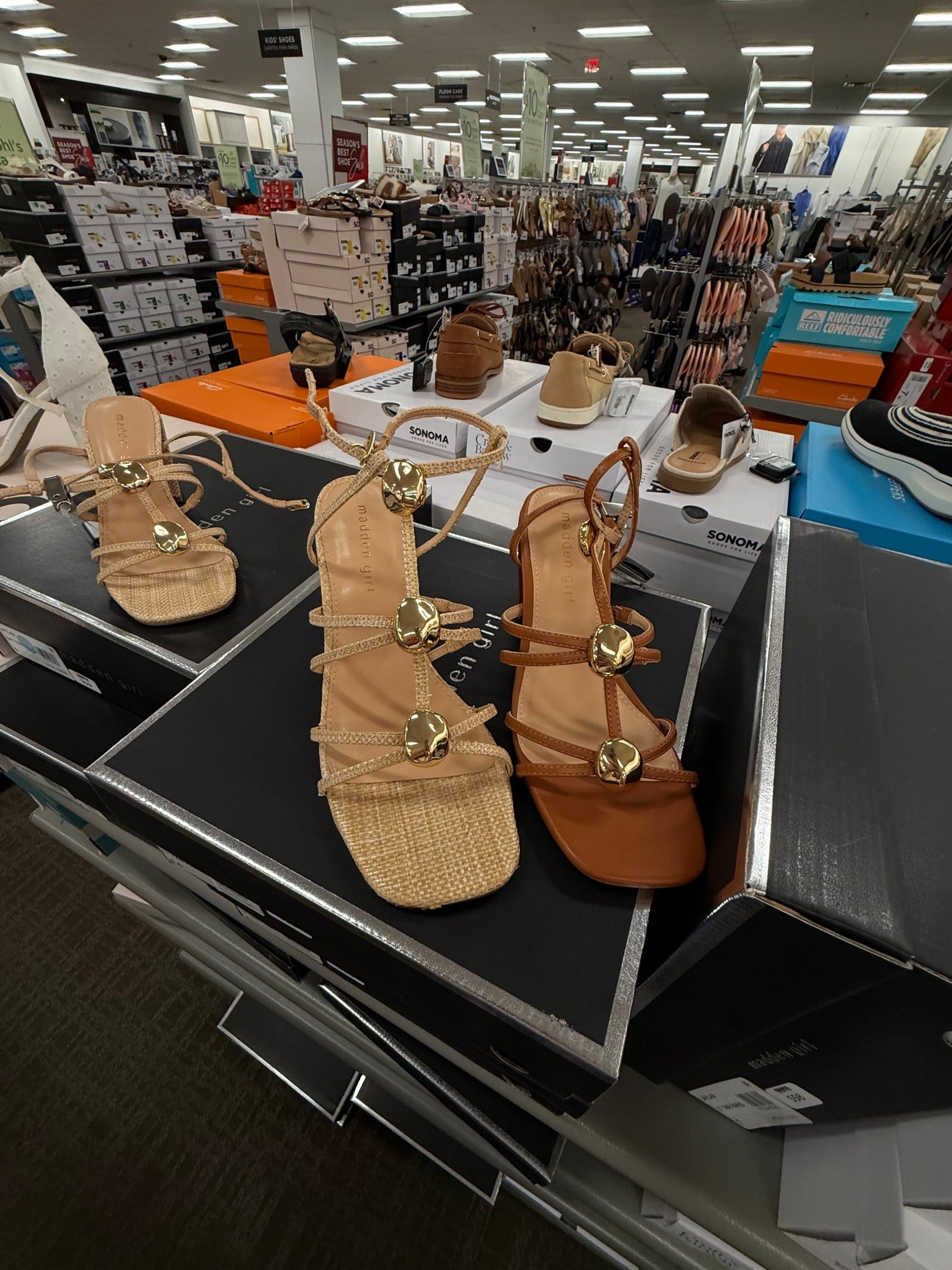madden girl Laylaa Women's Strappy Block Heel Sandals

Found the perfect designer-inspired sandals for summer at Kohl’s! ✨ These Madden Girl strappy sandals feature chic gold hardware and come in the prettiest natural raffia and classic cognac. Super comfortable for all-day wear and under $40 right now! Perfect for vacation or pairing with your favorite maxi dress. I’m wearing my true size 8.5.

madden girl sandals, kohl's finds, steve madden dupe, summer footwear, strappy sandals, gold hardware sandals, raffia shoes, quiet luxury style, spring break essentials, vacation style, affordable fashion, kohl's deals, cognac sandals, beach outfit, neutral aesthetic