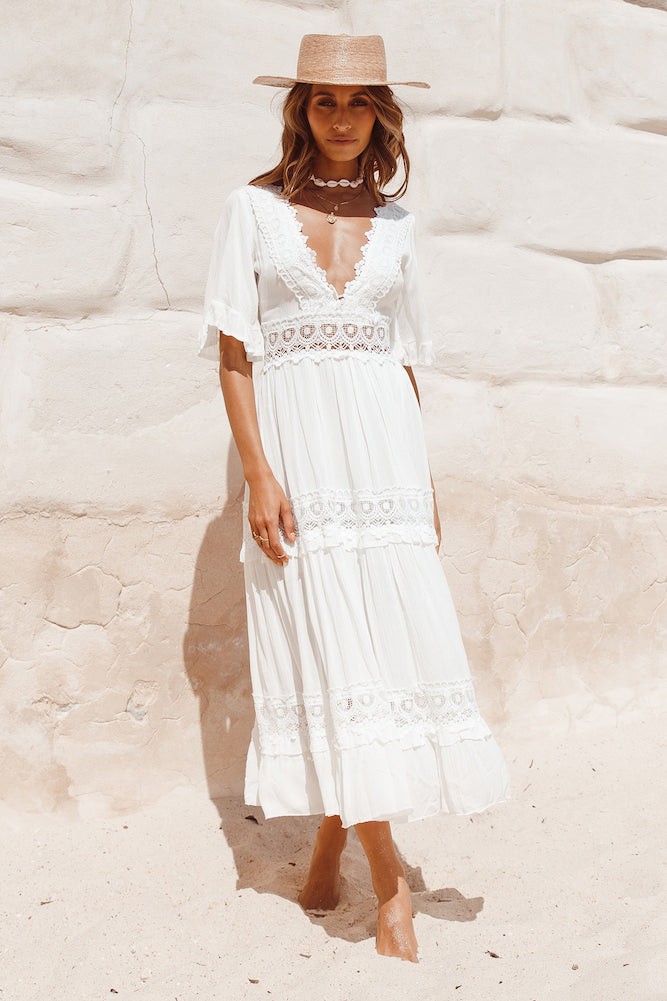 Cowboy Midi Dress White | Fortunate One