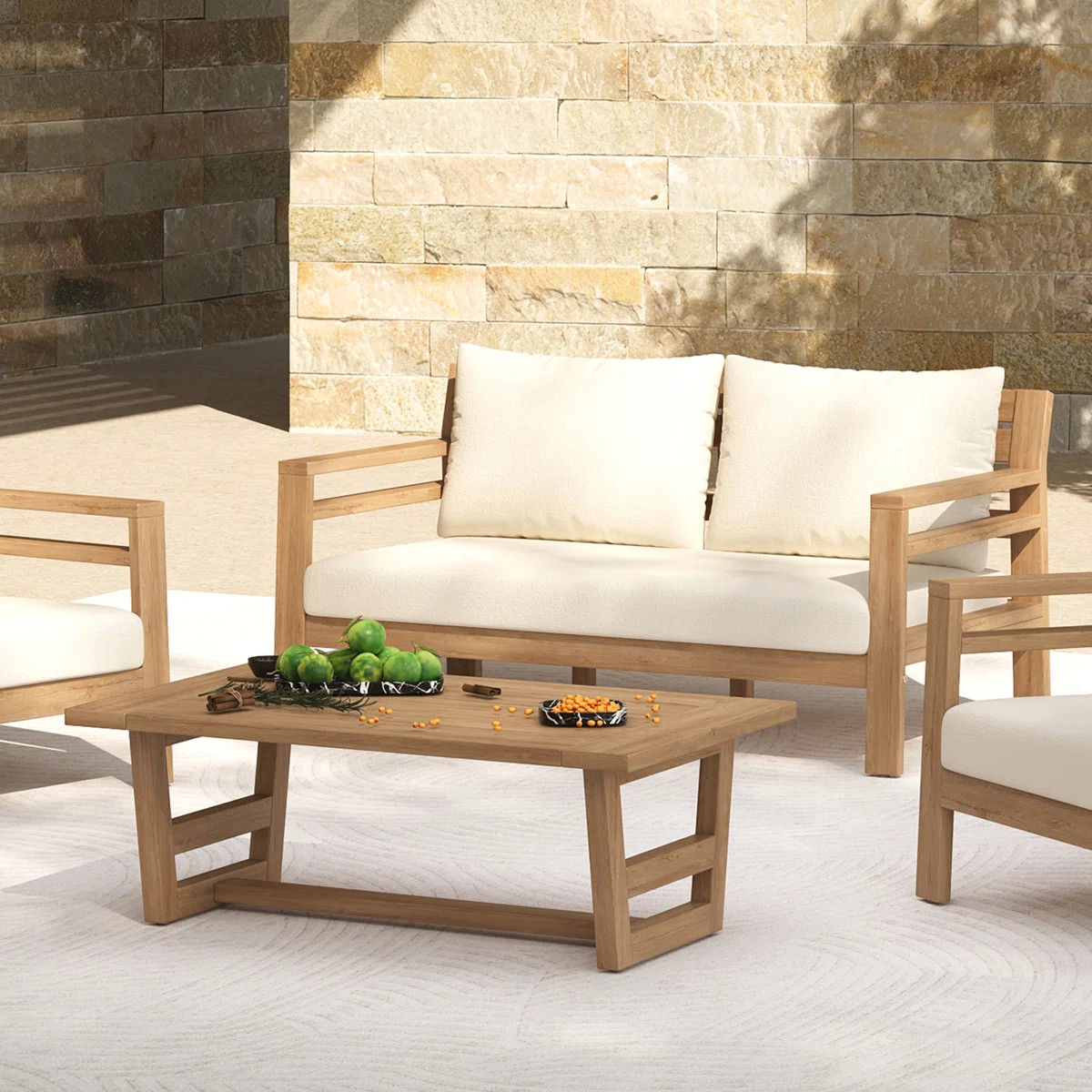 Fierro Outdoor Acacia Wood Conversation Set With Cushions | Wayfair North America