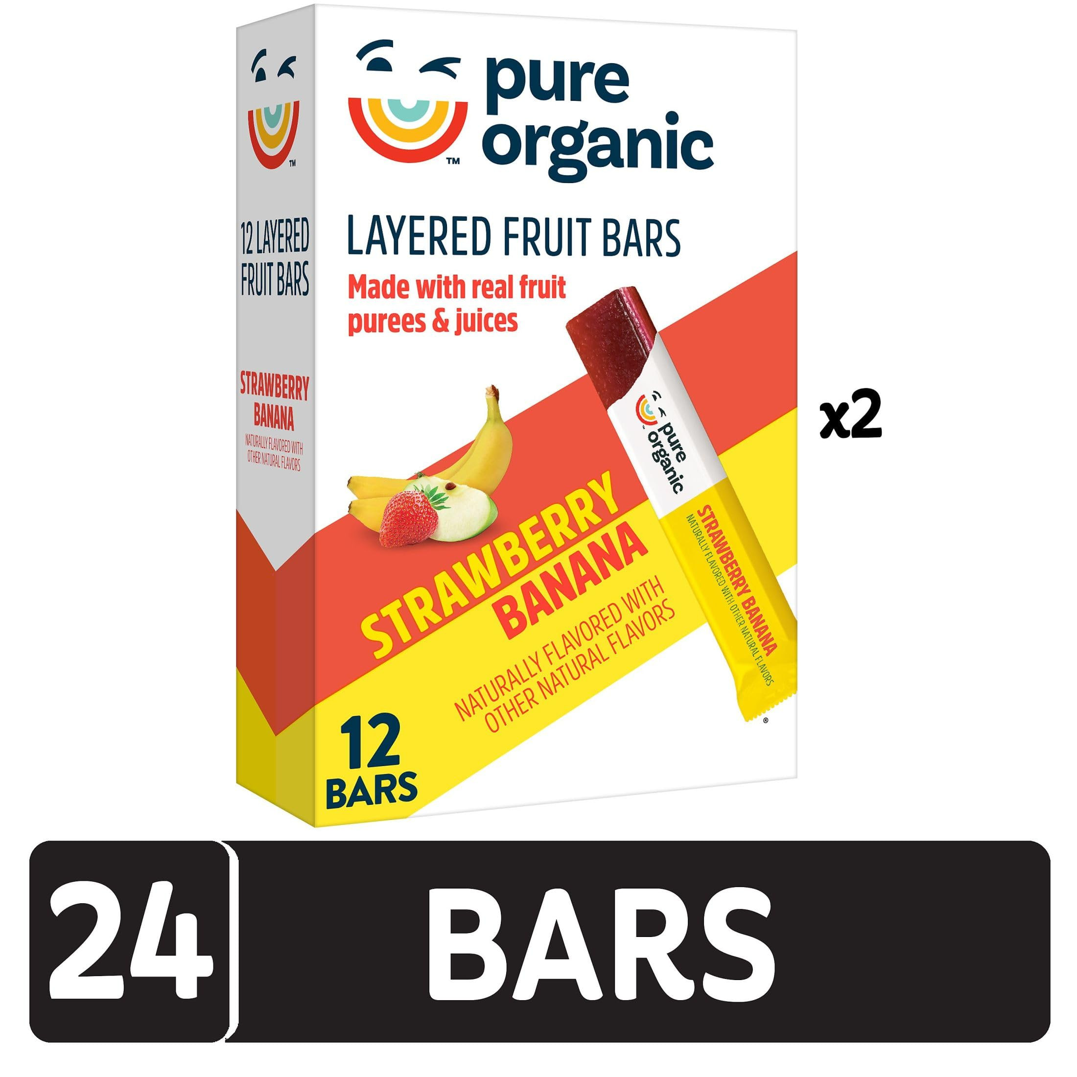 Pure Organic Layered Fruit Bars, Strawberry Banana, Gluten Free, Vegan Fruit Snacks (2 Boxes, 24 ... | Amazon (US)