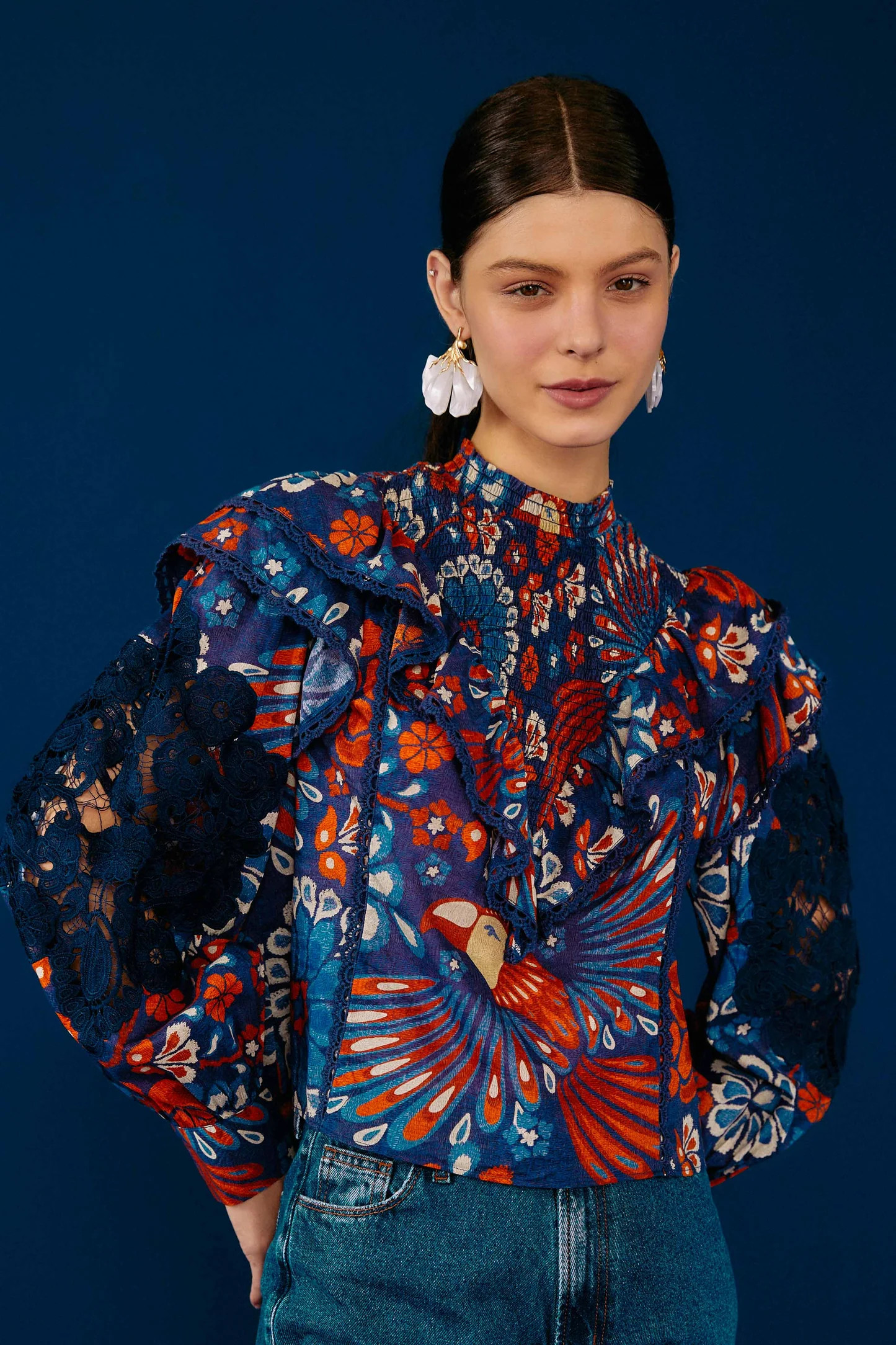 Navy Pineapple Flowers Blouse | FarmRio (US)